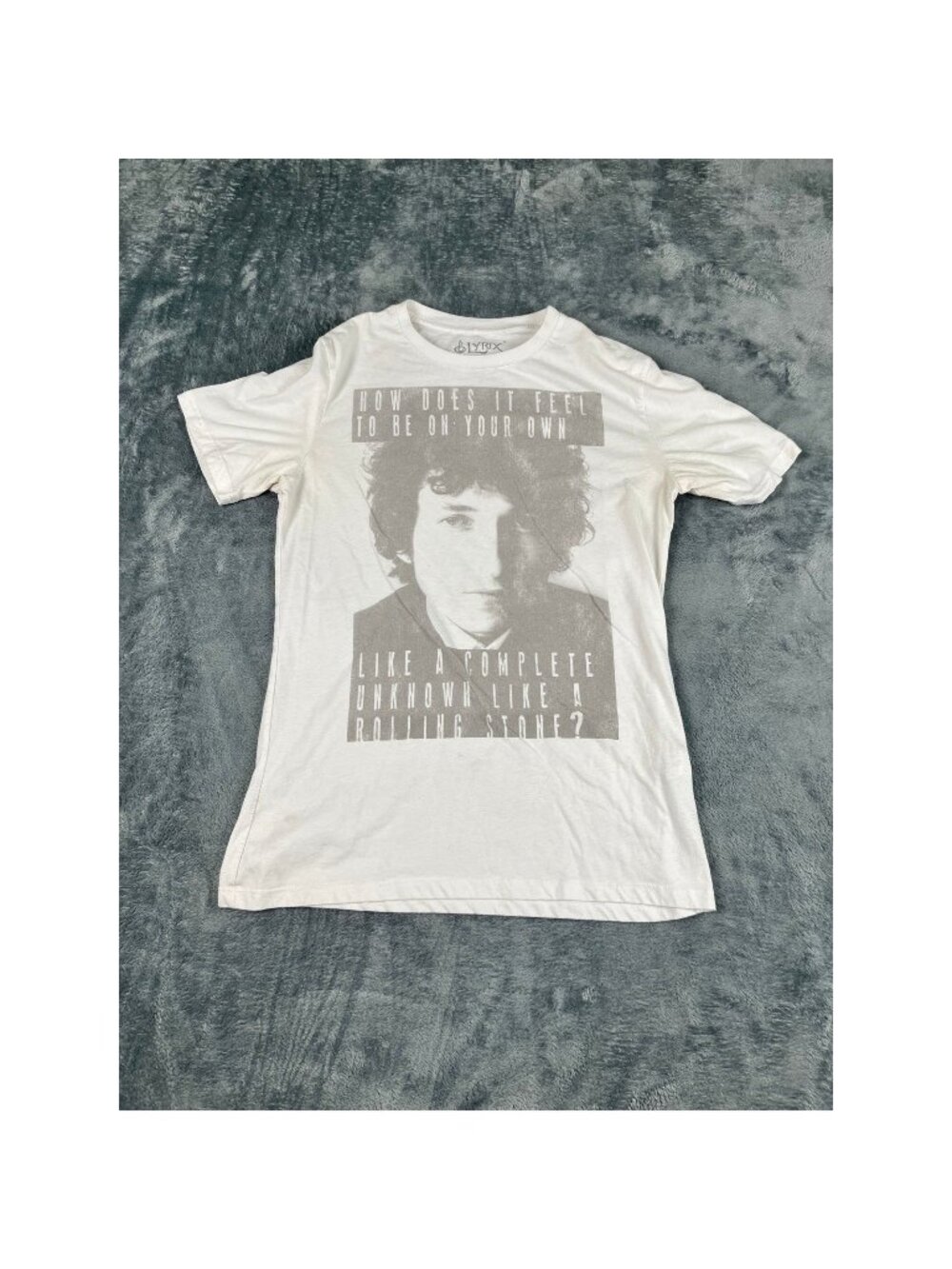 Lyrix Small Womens T-Shirt Graphic Print Bob Dylan Lyrics White